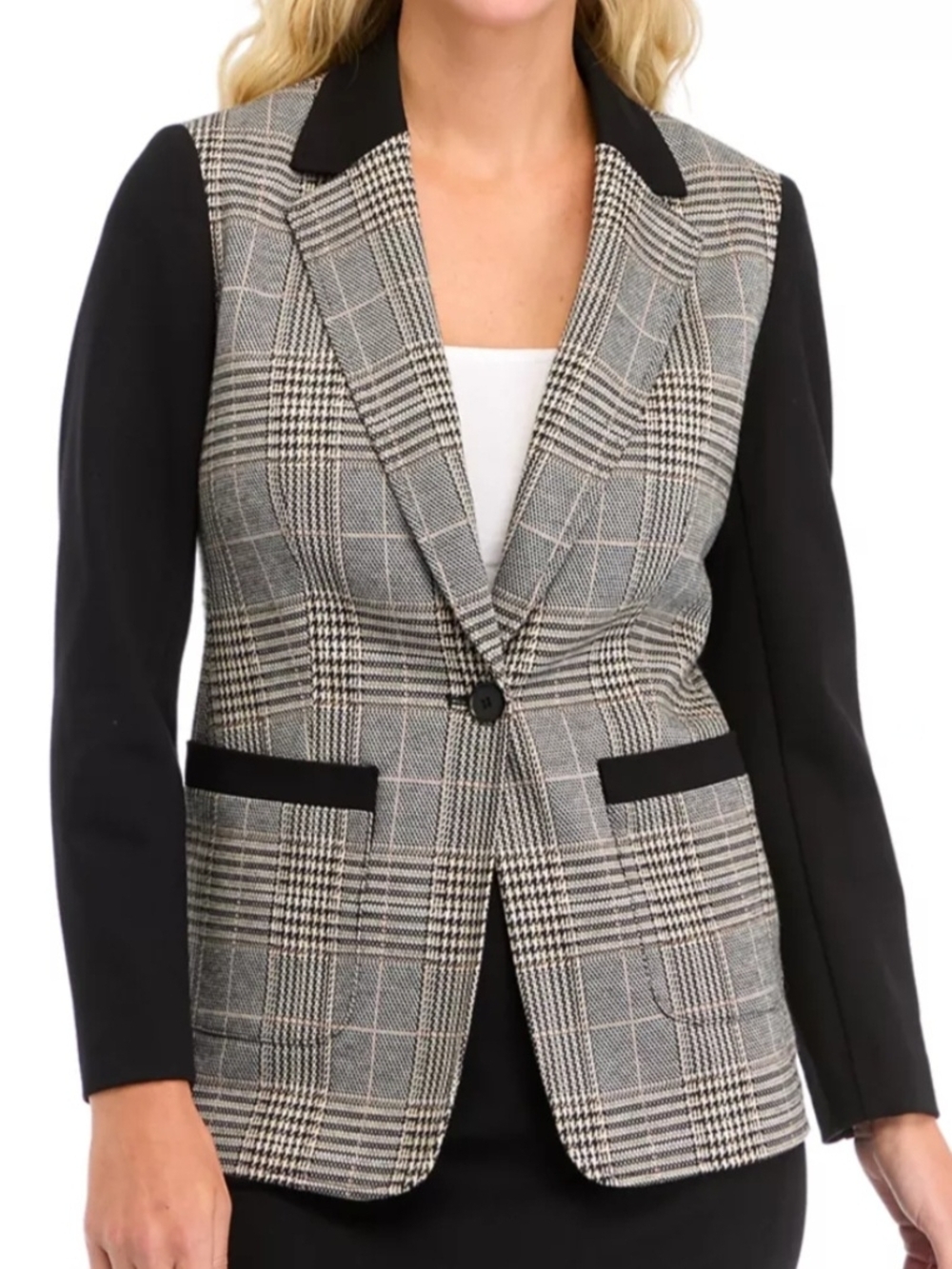 The Limited Women's One Button Black Plaid Blazer Jacket; Size L